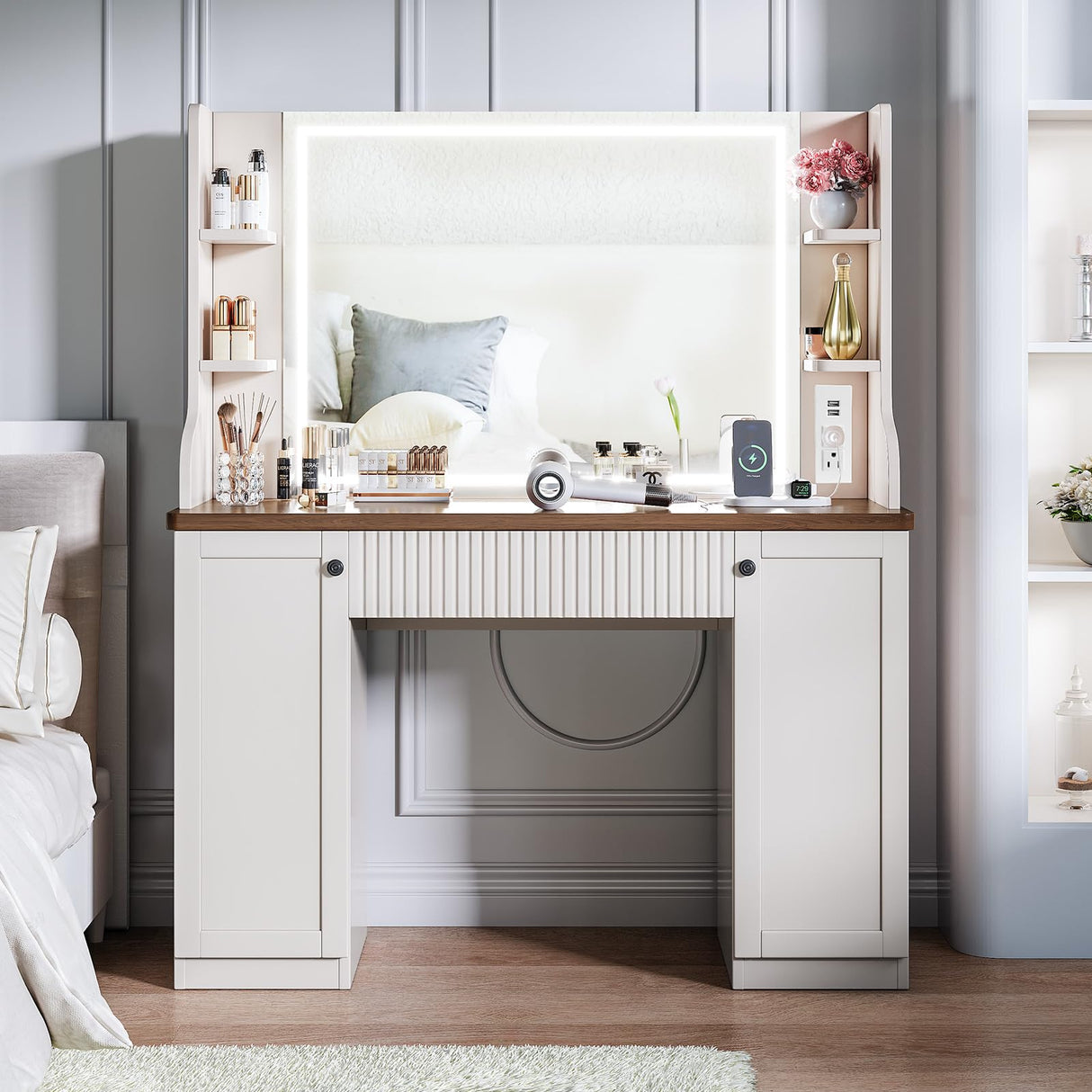 Dripex Makeup Vanity Desk with Mirror and Lights LED Makeup Table with Drawer