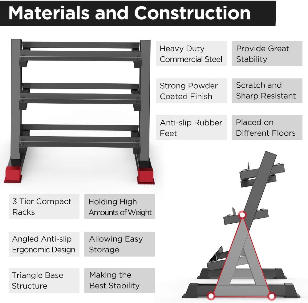 Dripex 3 Tier Heavy Duty Dumbbell Rack Home Gym Weight Rack Dumbbell Storage Stand Holder
