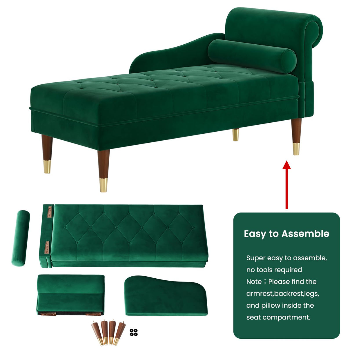 59" Velvet Chaise Lounge Indoor