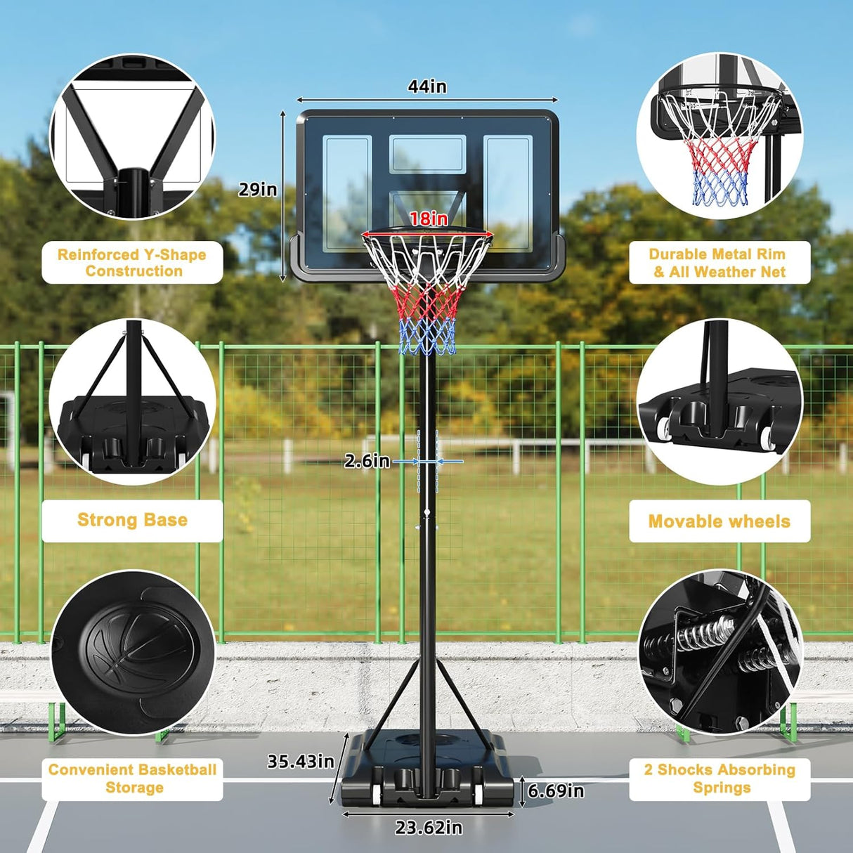 Dripex Basketball Hoop Outdoor Adjustable Height Goal Portable Basketball