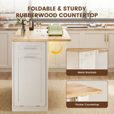 Dripex 53'' Rolling Kitchen Island with Power Outlet, Drop Leaf & Trash Can，White