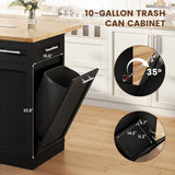 Dripex 53'' Rolling Kitchen Island with Power Outlet, Drop Leaf & Trash Can，Black
