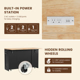 Dripex 53'' Rolling Kitchen Island with Power Outlet, Drop Leaf & Trash Can，Black