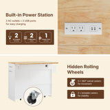 Dripex 41.5'' Kitchen Island with Power Outlet, Trash Cabinet & Storage，White