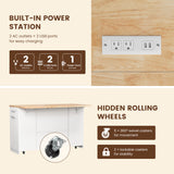 Dripex 53'' Rolling Kitchen Island with Power Outlet, Drop Leaf & Trash Can，White