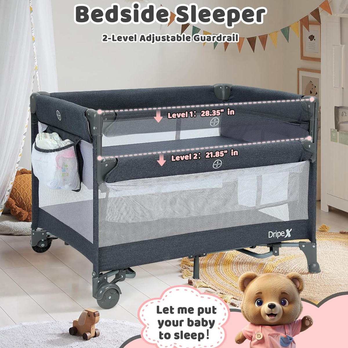 Dripex Pack and Play, 5 in 1 Baby Bassinet Bedside Sleeper