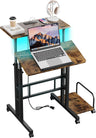 Dripex Mobile Standing Desk with Power Outlets & Strip Lights Rolling Computer Desk