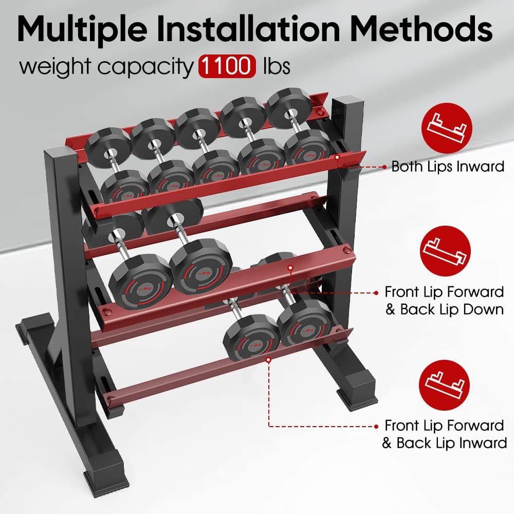 THERUN 1100lbs Adjustable 3 Tier Dumbbell Rack Stand