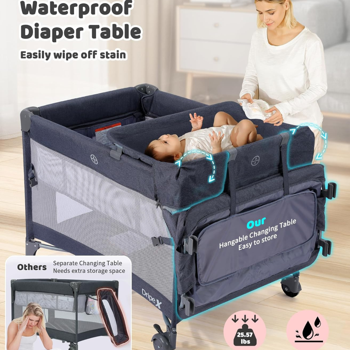 Dripex Pack and Play, 5 in 1 Baby Bassinet Bedside Sleeper