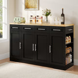 Dripex 53'' Rolling Kitchen Island with Power Outlet, Drop Leaf & Trash Can，Black