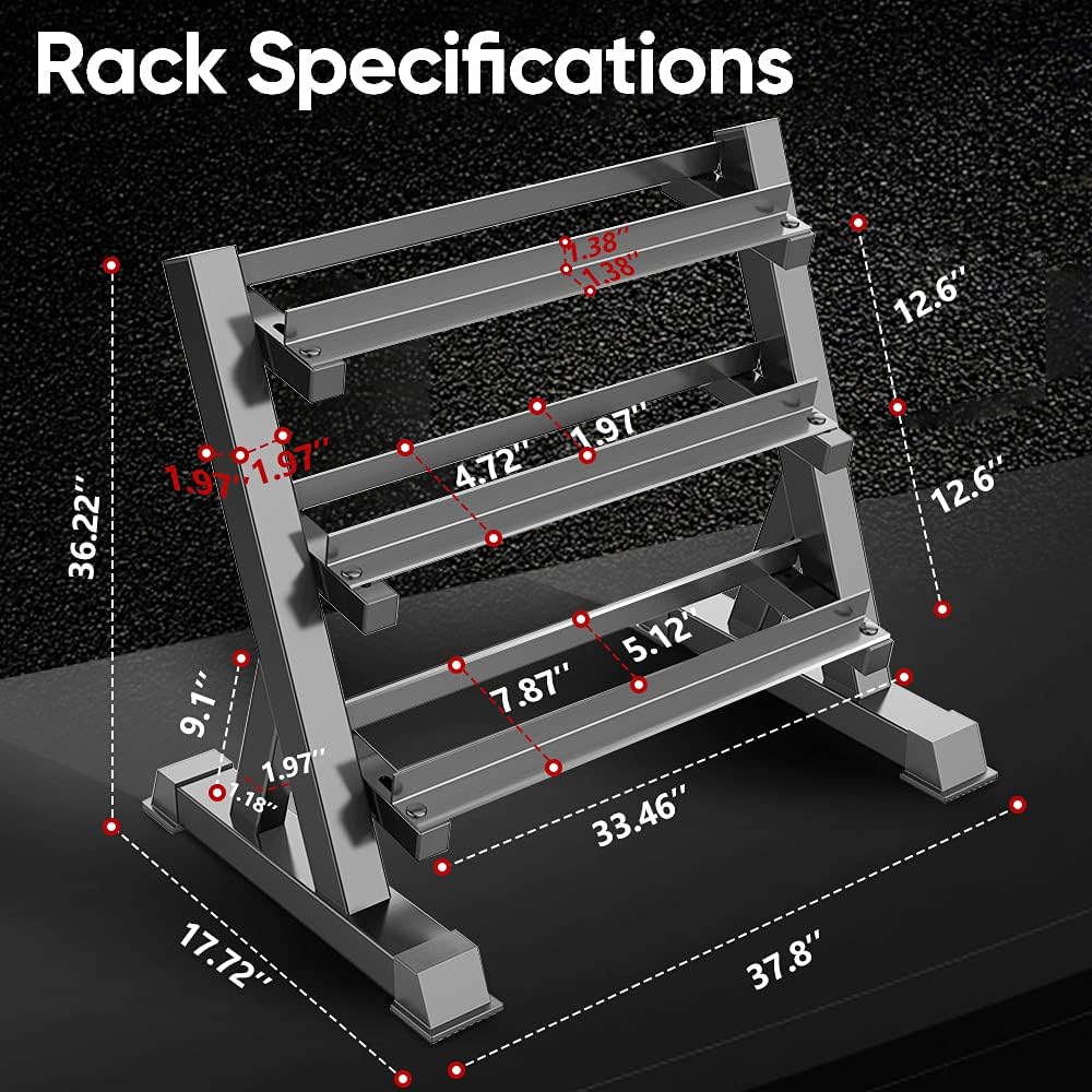 THERUN 1100lbs Adjustable 3 Tier Dumbbell Rack Stand