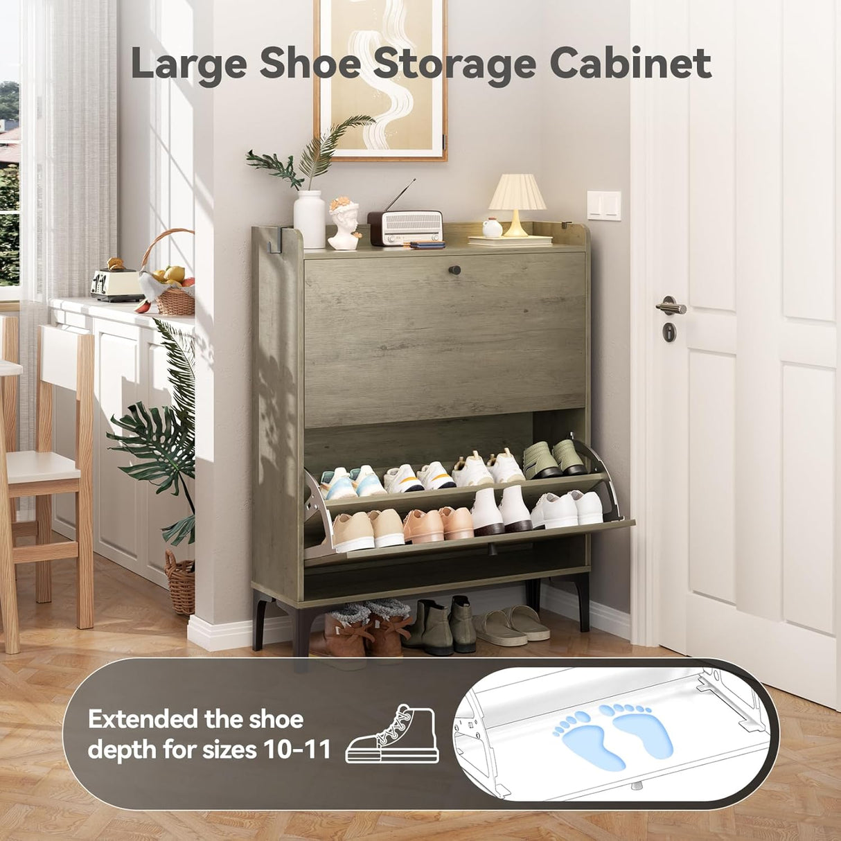 Dripex 31”Shoe Storage Cabinet with 2 Flip Drawers