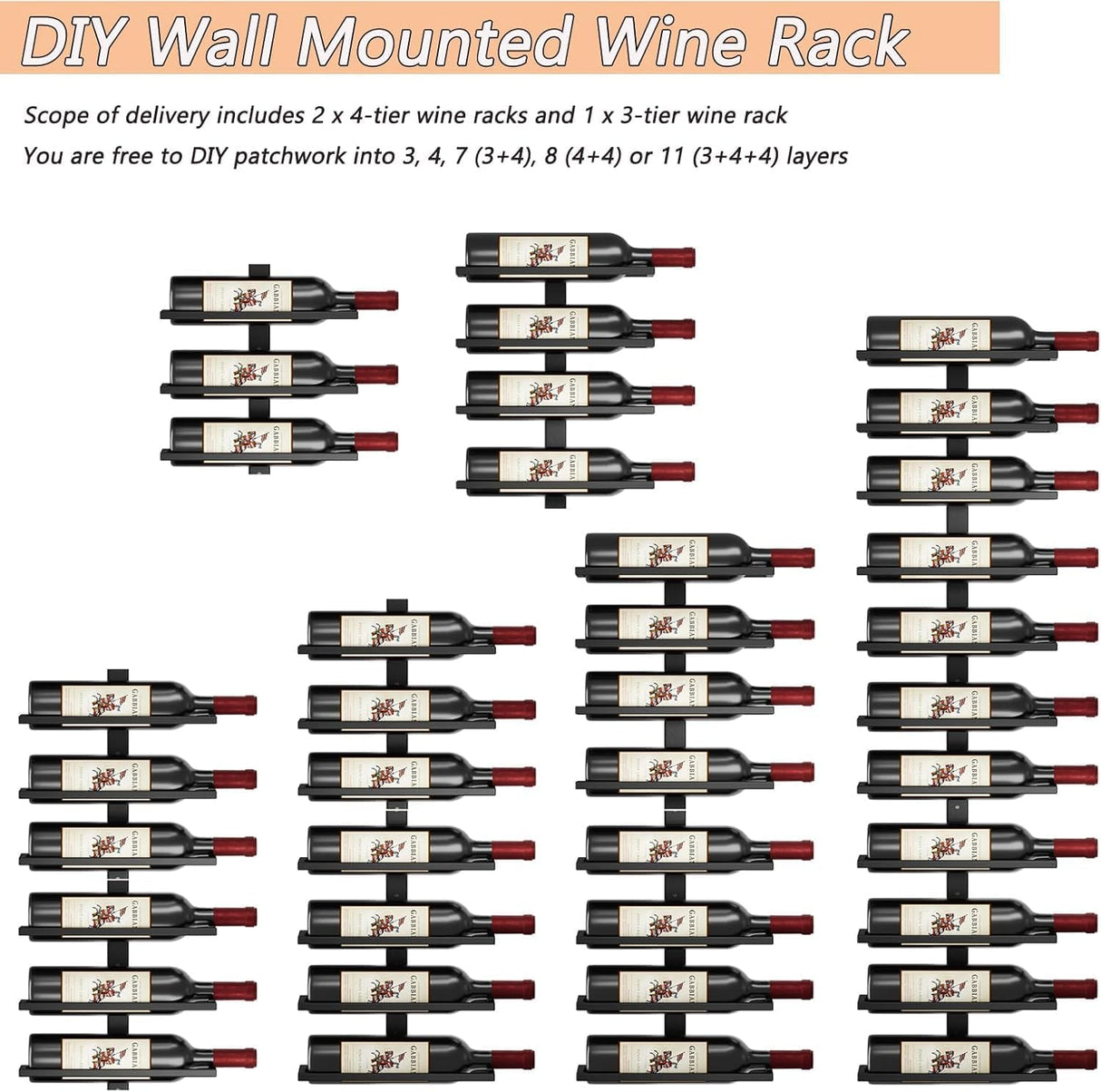 Dripex 11 Tier Wall Mount Wine Rack Metal Wine Display Rack for Wall