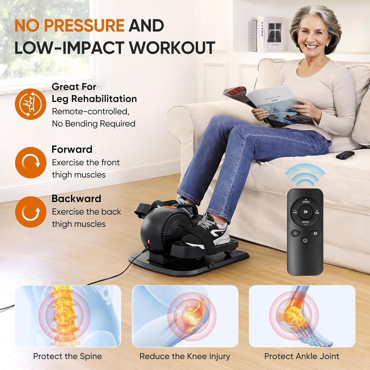 Dripex 2 in 1 Electric Seated Pedal Exerciser Under Desk Mini Ellipse Leg Exerciser