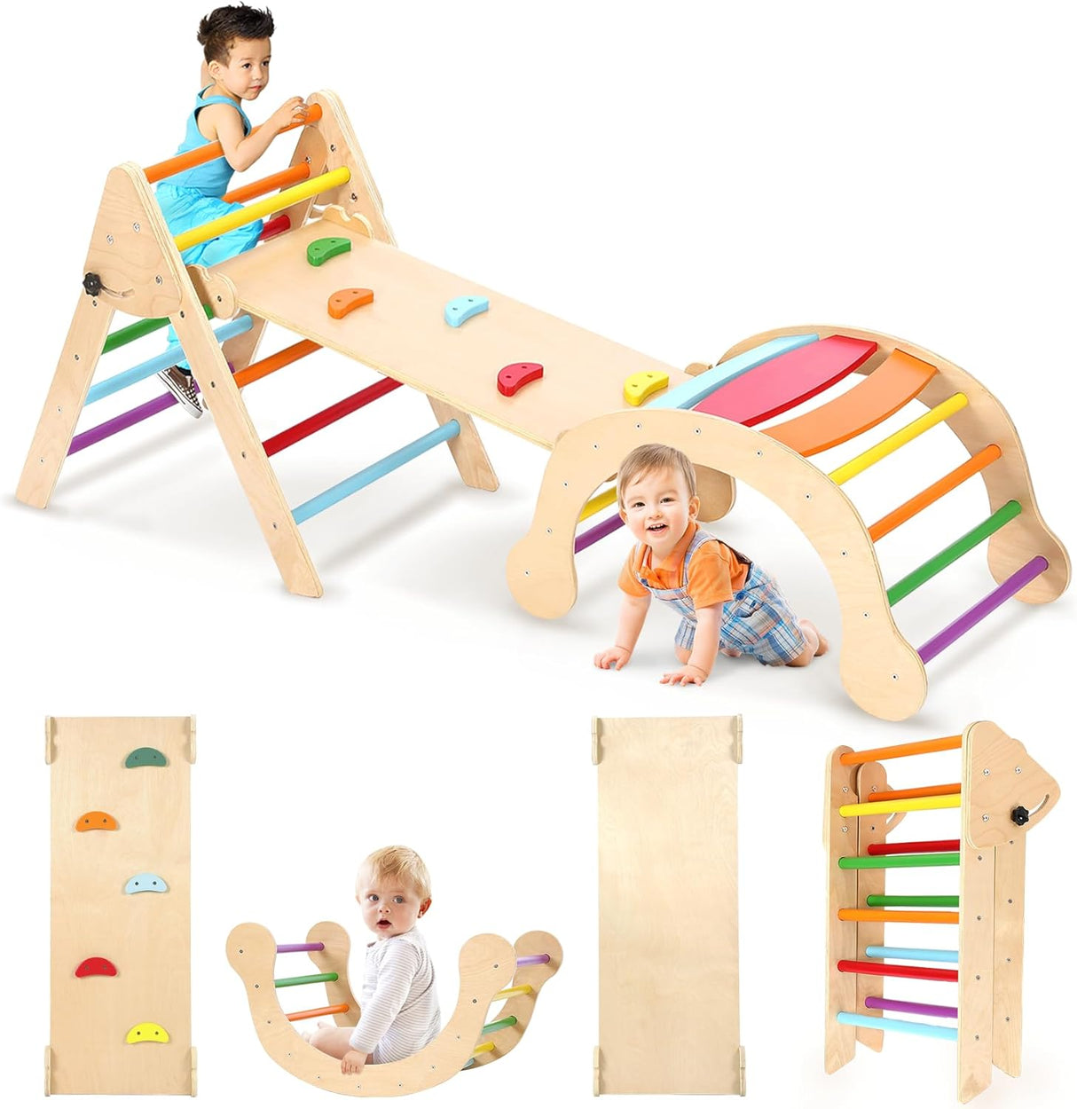 Foldable 7-in-1 Montessori Climbing Set Fun Baby Pickler-3 Piece Climbing Jungle Gym