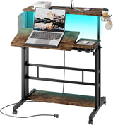 Dripex Mobile Standing Desk with Power Outlets & Strip Lights