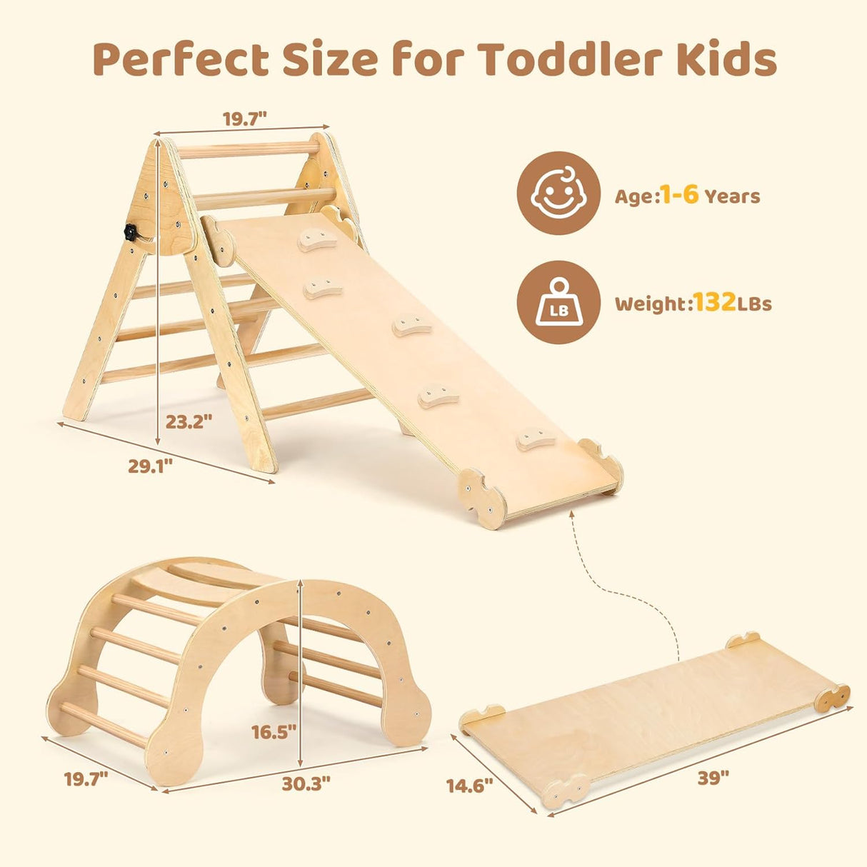 Pikler Triangle Set Foldable 7-in-1 Montessori Climbing Set