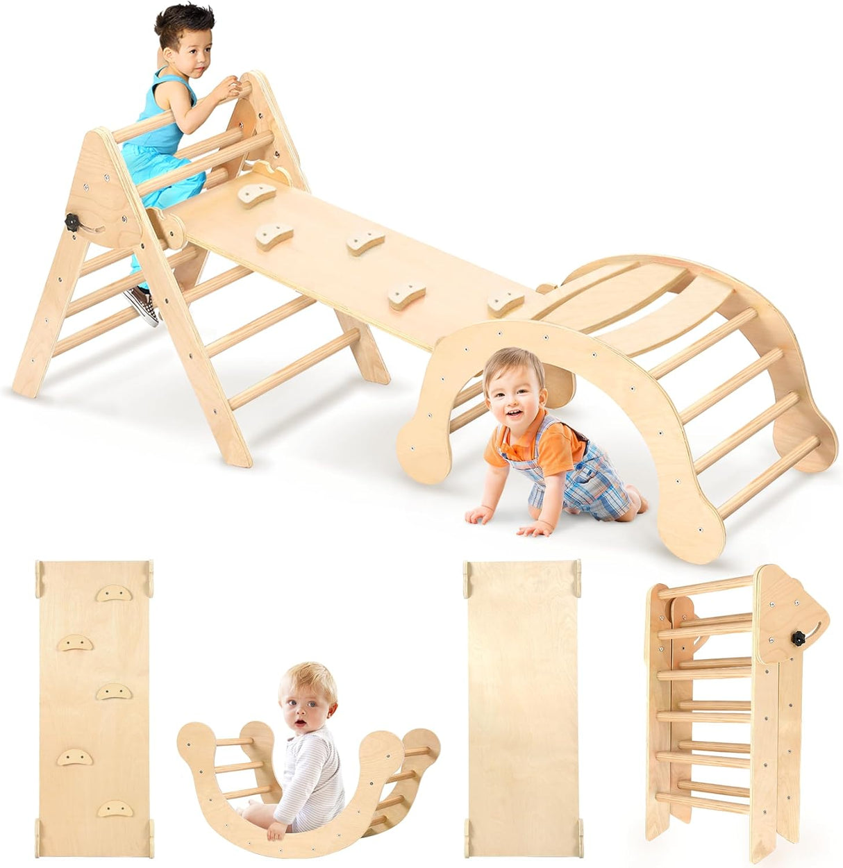 Foldable 7-in-1 Montessori Climbing Set Fun Baby Pickler-3 Piece Climbing Jungle Gym