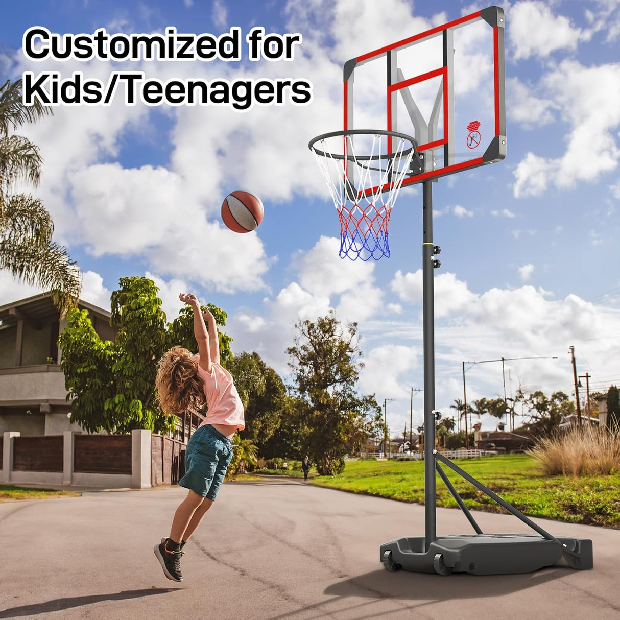 Kids Basketball Hoop Outdoor 4.82-8.53ft Adjustable Portable Basketball Hoops