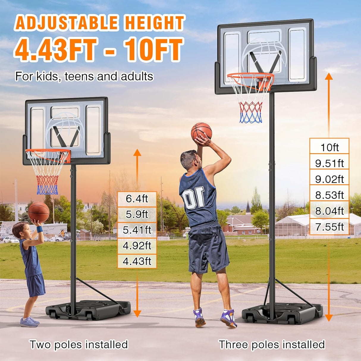 Basketball Hoop Outdoor 10ft Adjustable  Portable Basketball Hoop