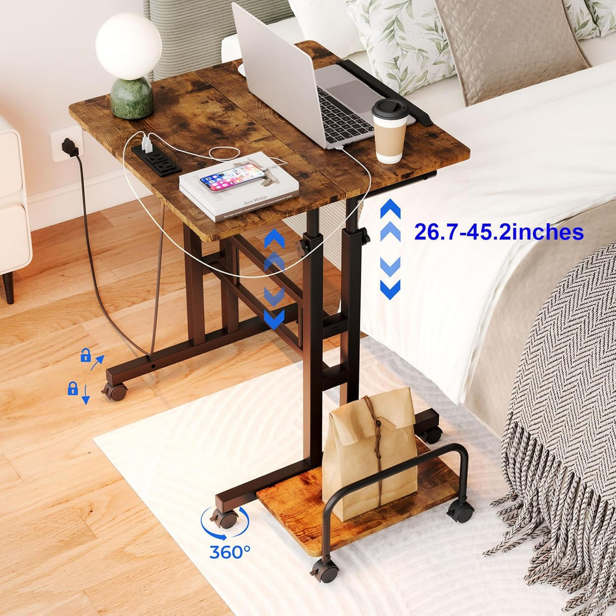 Dripex Mobile Standing Desk with Power Outlets & Strip Lights