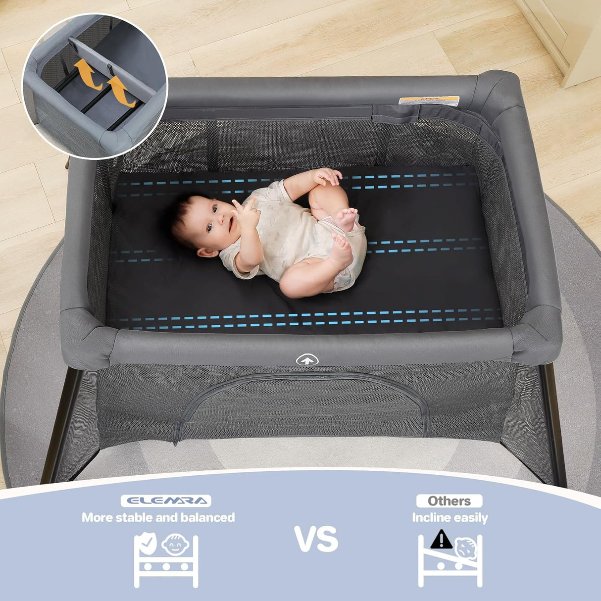 Travel Crib for Baby Lightweight Foldable Playpen with Long-Lasting Frame