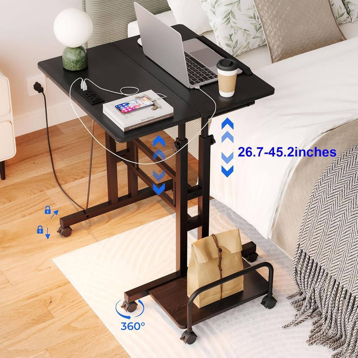 Dripex Mobile Standing Desk with Power Outlets & Strip Lights