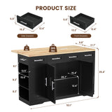 Dripex 53'' Rolling Kitchen Island with Power Outlet, Drop Leaf & Trash Can，Black