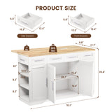 Dripex 53'' Rolling Kitchen Island with Power Outlet, Drop Leaf & Trash Can，White
