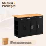 Dripex 53'' Rolling Kitchen Island with Power Outlet, Drop Leaf & Trash Can，Black