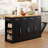 Dripex 53'' Rolling Kitchen Island with Power Outlet, Drop Leaf & Trash Can，Black