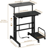 Dripex Mobile Standing Desk with Power Outlets & Strip Lights Rolling Computer Desk