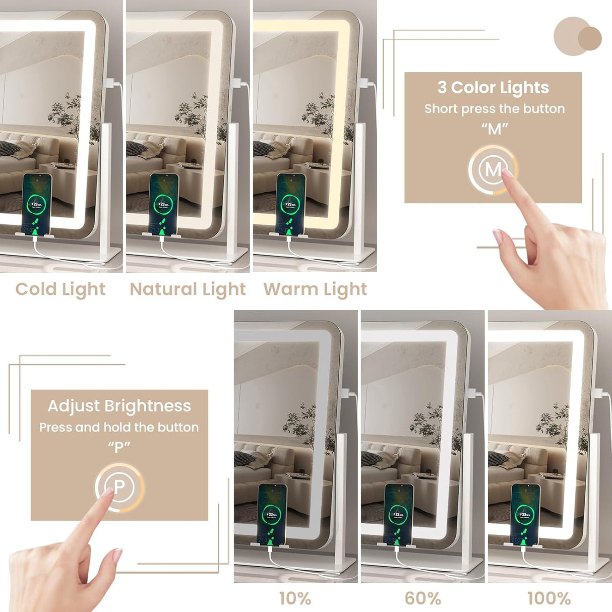 Dripex LED Lighted Makeup Mirror with USB Charging Port Bluetooth Speaker