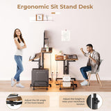 Dripex Mobile Standing Desk with Power Outlets & Strip Lights Rolling Computer Desk