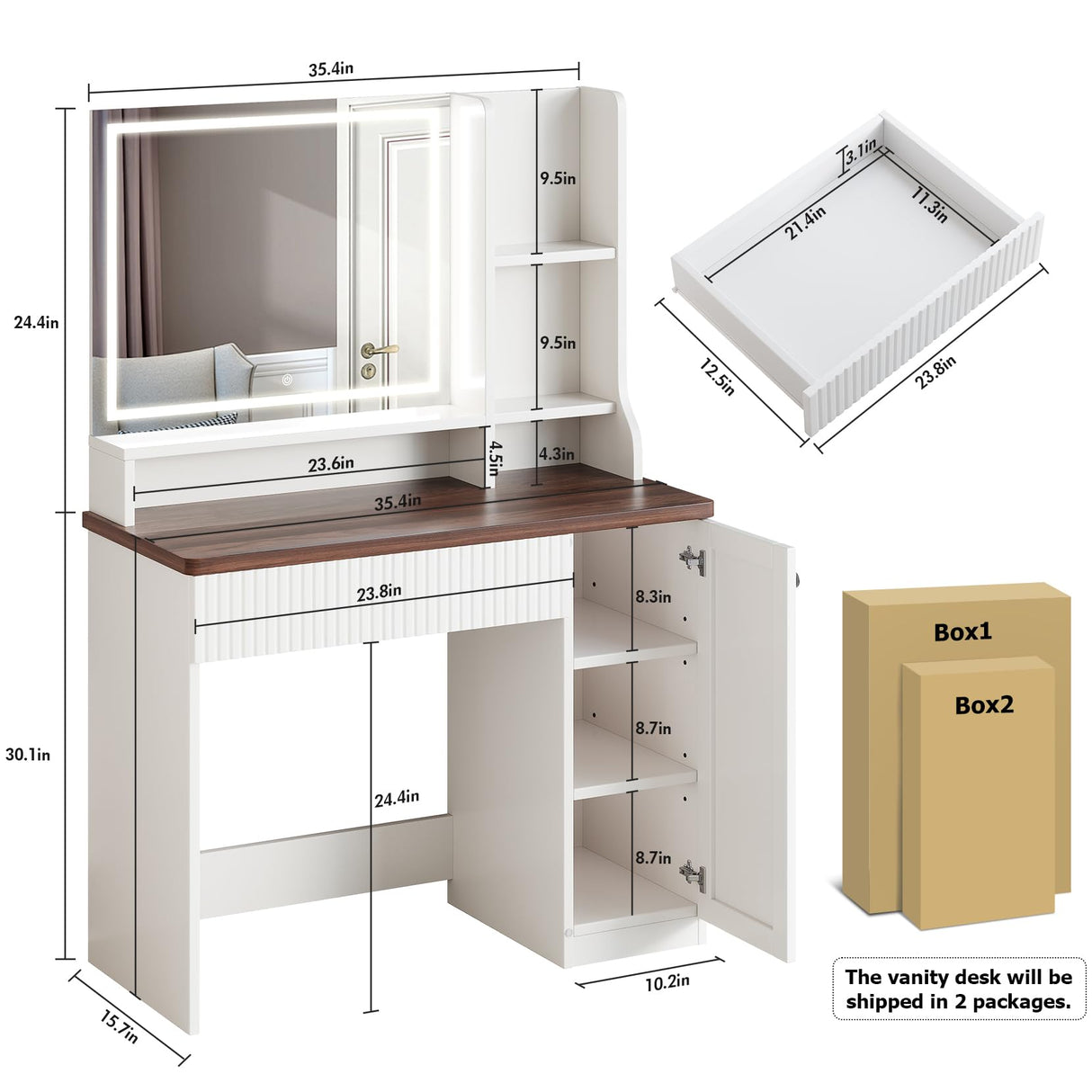 Dripex Makeup Vanity Desk with Mirror and Lights Bedroom Dressing Table