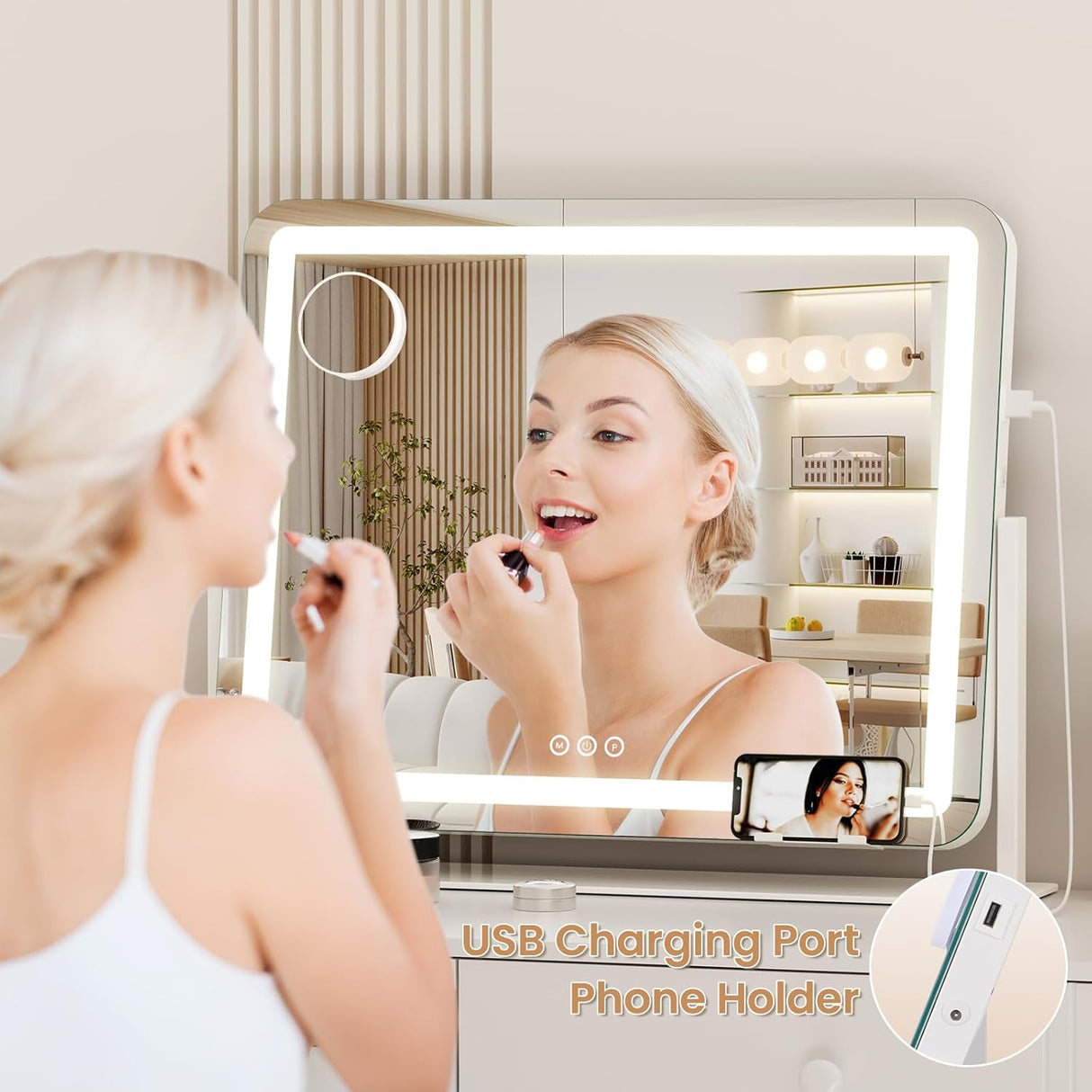 Dripex LED Lighted Makeup Mirror with USB Charging Port Bluetooth Speaker