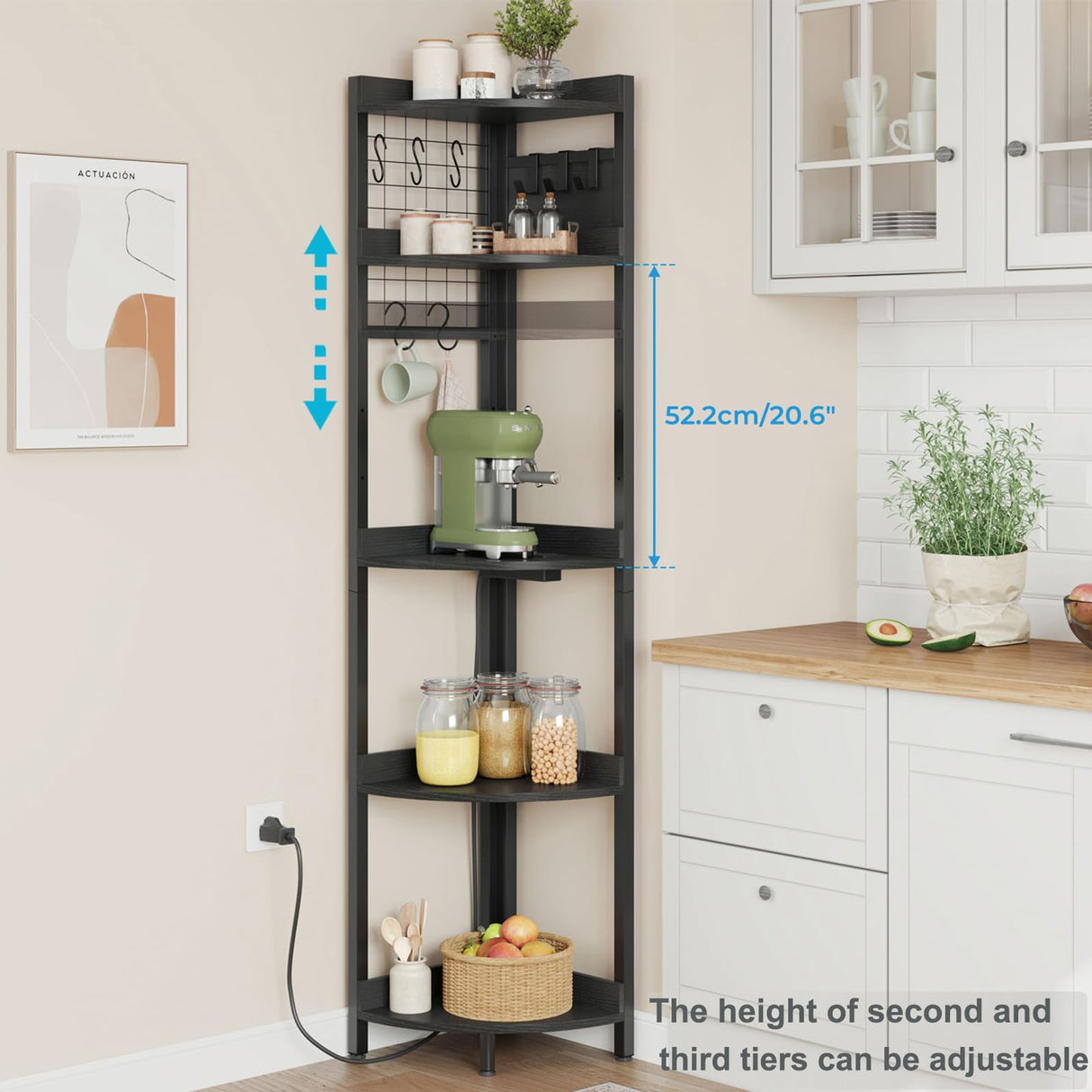 Dripex 60 inch Tall Corner Shelf with Power Outlets & Strip Lights