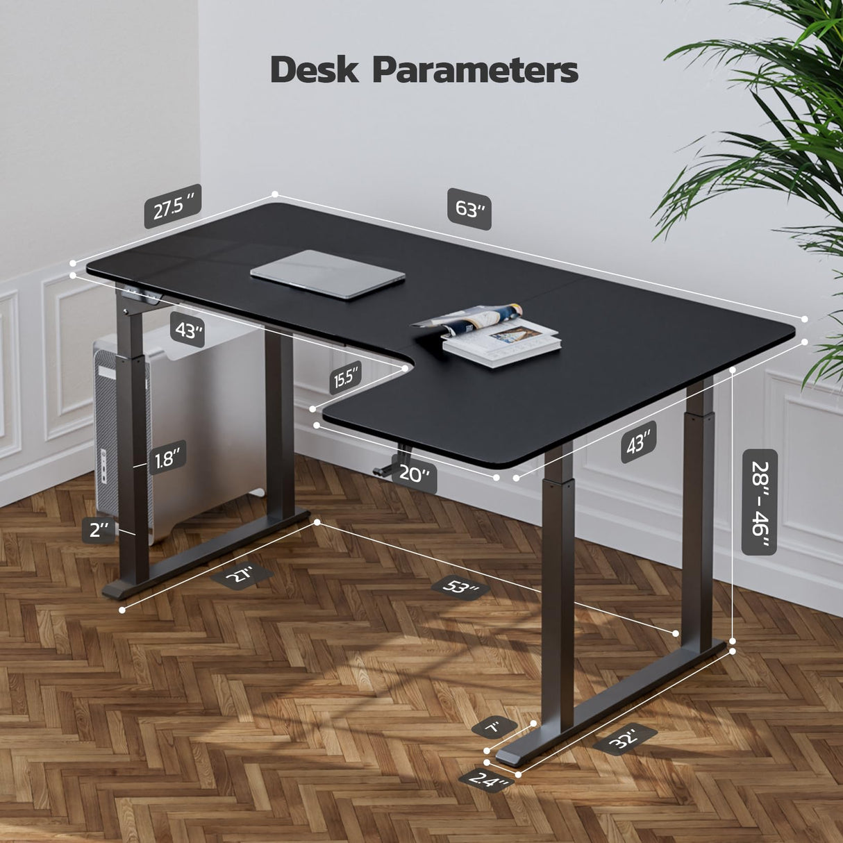 Dripex Standing Desk 71 x 43 Inch L Shaped Desk