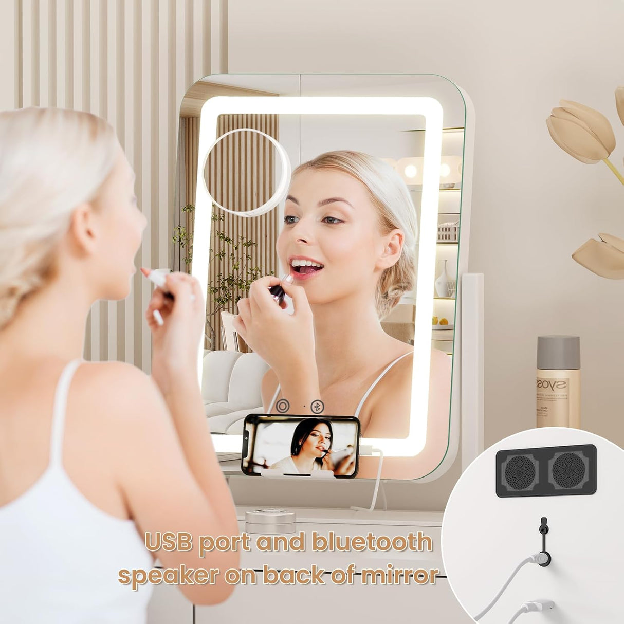 Dripex LED Lighted Makeup Mirror with USB Charging Port Bluetooth Speaker