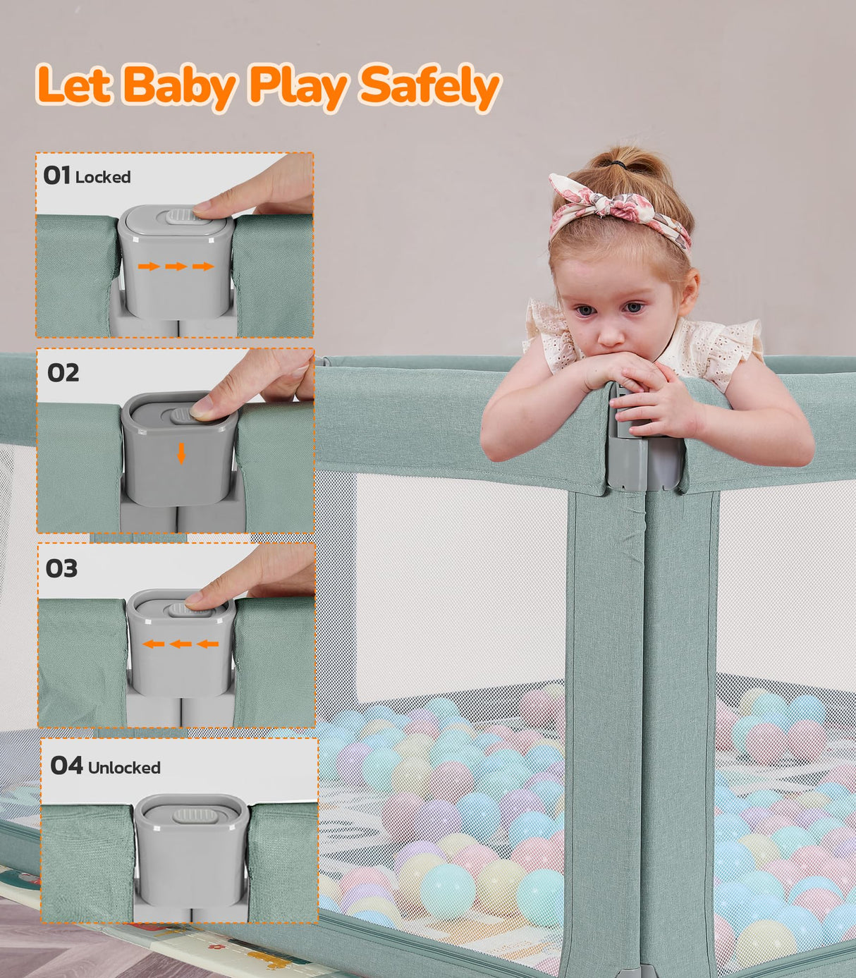 Dripex Baby Playpen safe Anti-Fall Play Yard with Gates